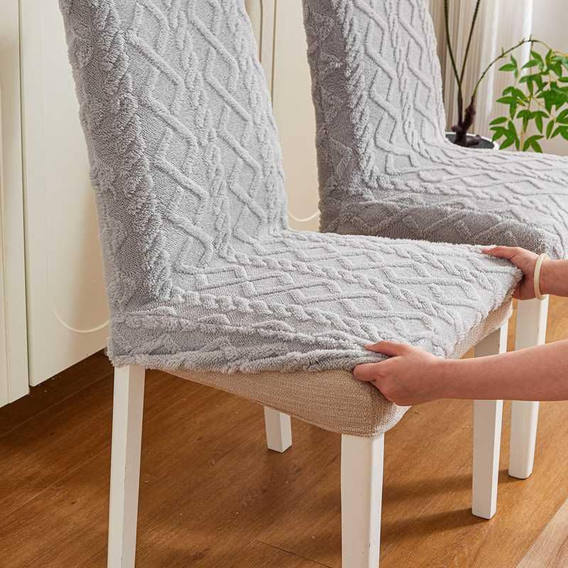 Image of HOMETHREADS Elastic Jacquard Chair Cover-Stretch Fit, Removable & Washable Short Dining Chair Seat Protector - 400gsm Soft & Wrinkle-Resistant Slipcover for Home, Kitchen, Banquet (L.Grey, Pack of 6)
