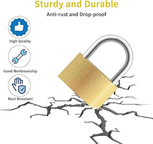 Miniatura 10 de Faburo 4 candados con llave de latón macizo con llaves, 12, candados pequeños con la misma llave, candado de almohadilla con llave, grillete de