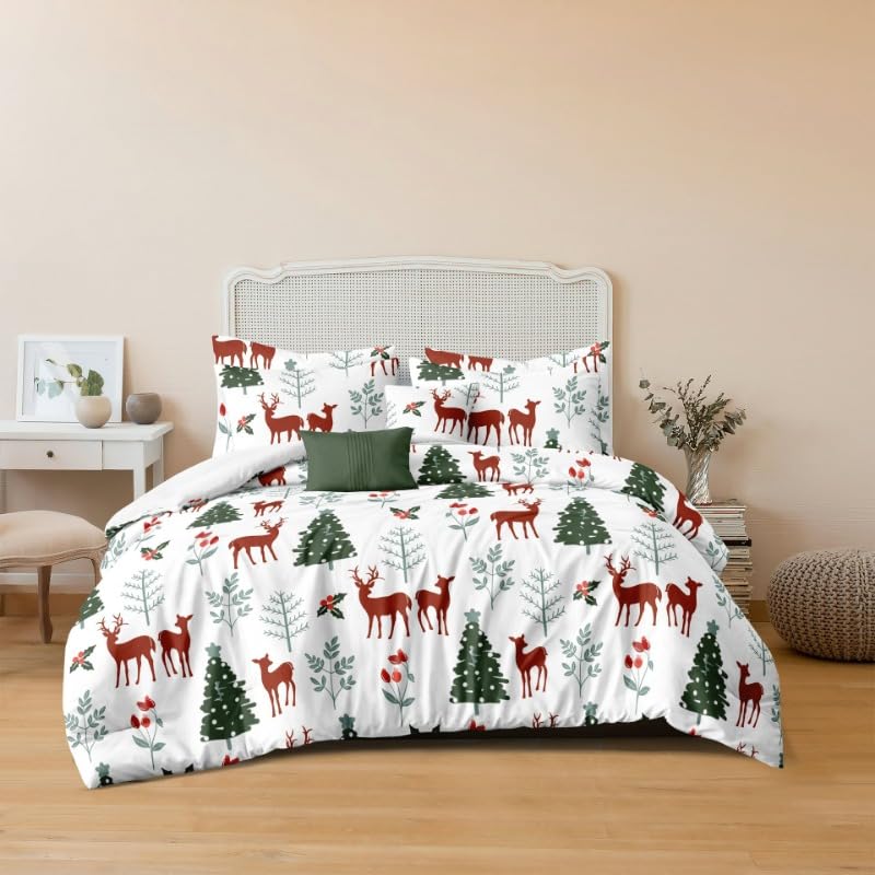 Idée cadeau de Noël : parure de lit 140x200 festive en microfibre douce avec motifs rennes