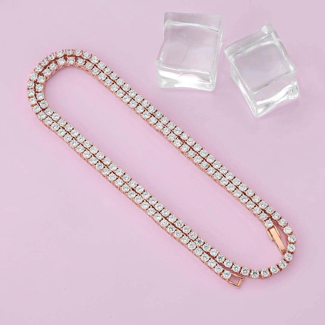 Apzzic 4mm Iced Out Gold Plated Tennis Chain Round Cubic Zirconia Diamond Cuban Link chain For Women Men - Image 2