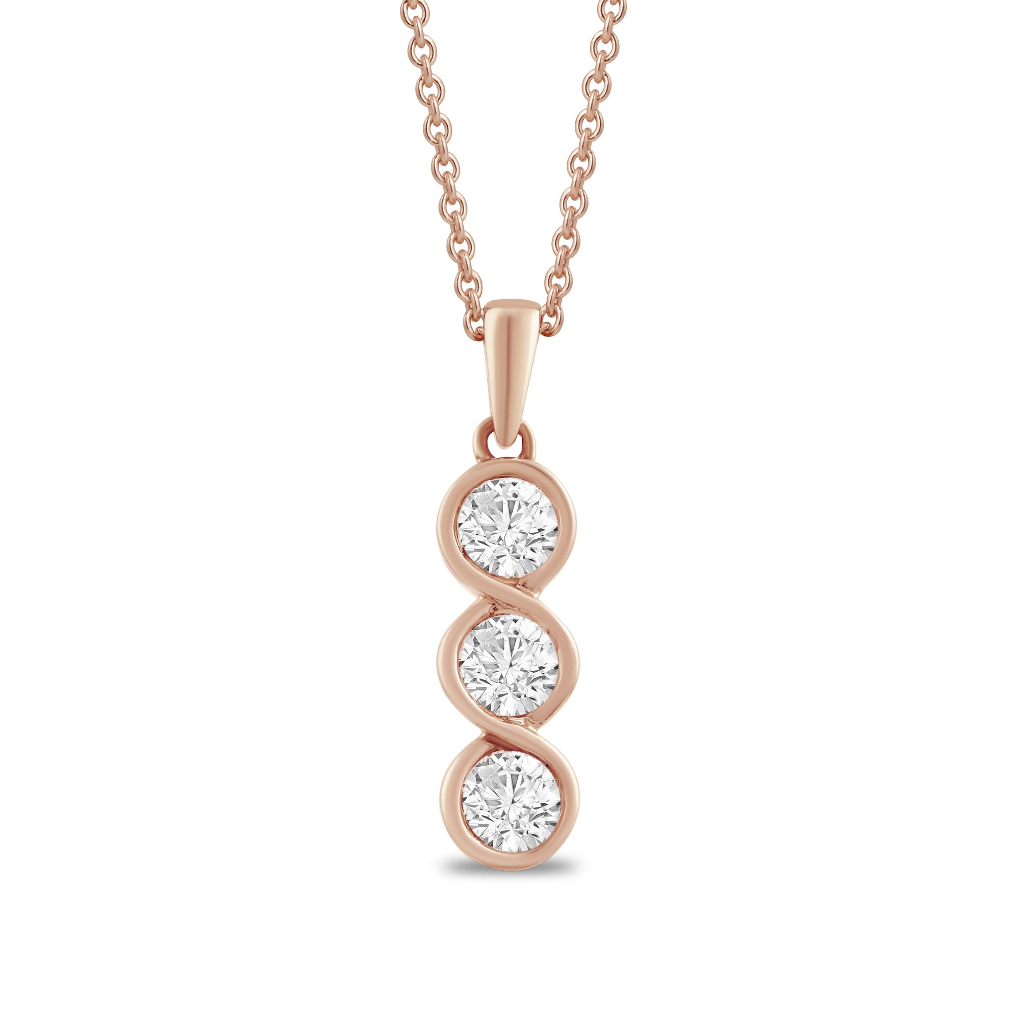 Amazon Essentials Rose 14K Gold over Sterling Silver Round Cubic Zirconia Pendant Necklace, 18 inch Rolo Chain
