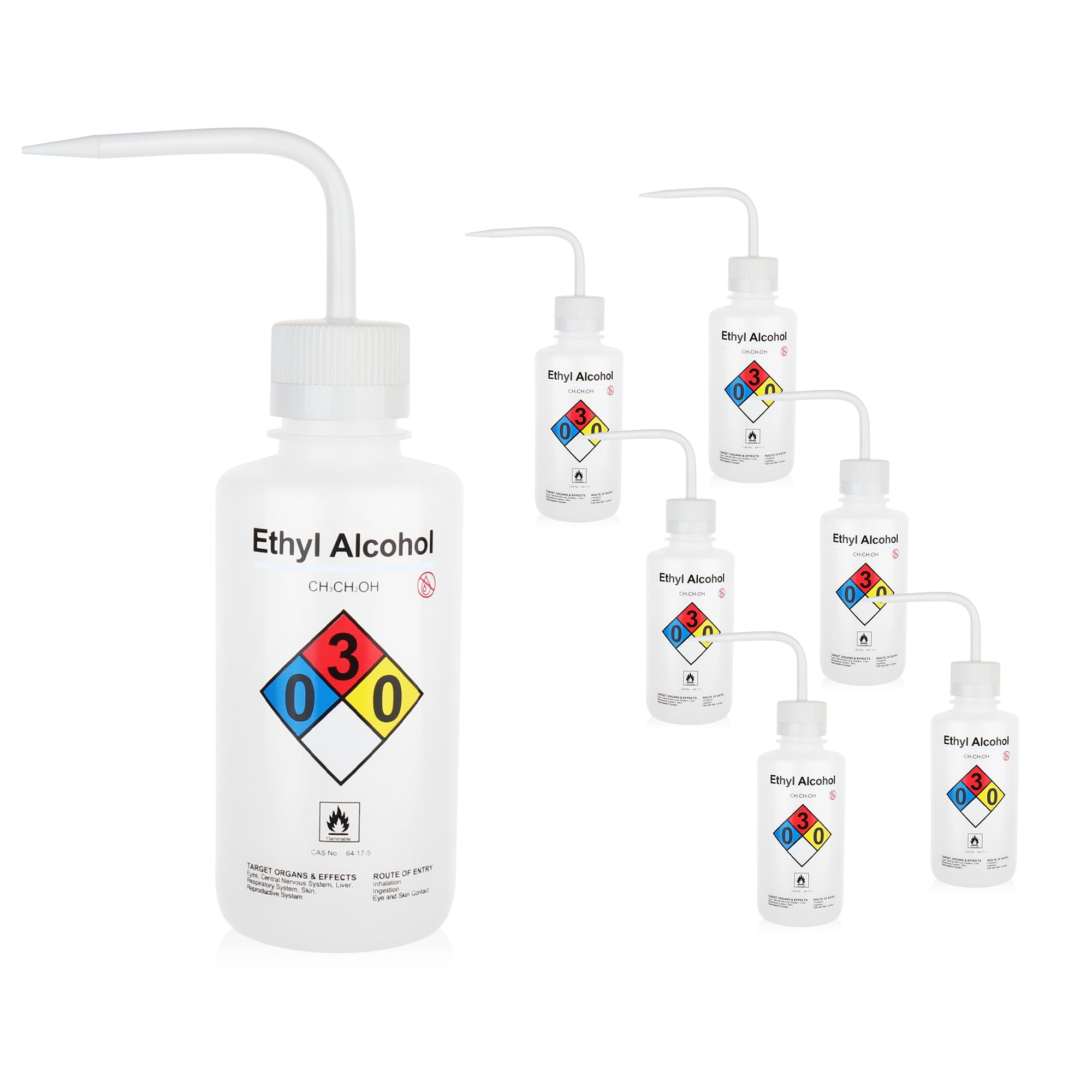 6 botellas de lavado de agua de seguridad, vol.500 ml (17 onzas), botella de chorro de etilelcohol con boca estrecha para laboratorio WBE500A6