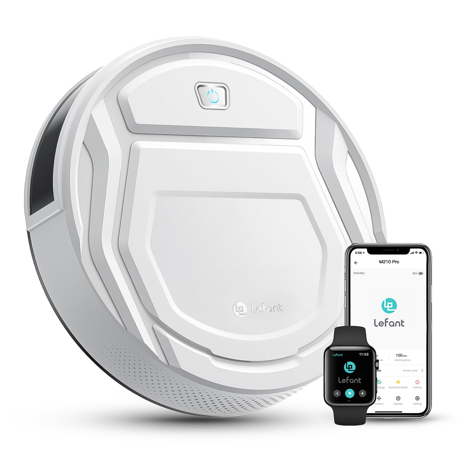 Lefant M210P Robot Vacuum Cleaner without Wiping Function, Vacuum Cleaner Robot with 2200 Pa Suction Power, 120 Minutes Control via WiFi, Bluetooth, Alexa and App, for Pet Hair and Hard Floors, White
