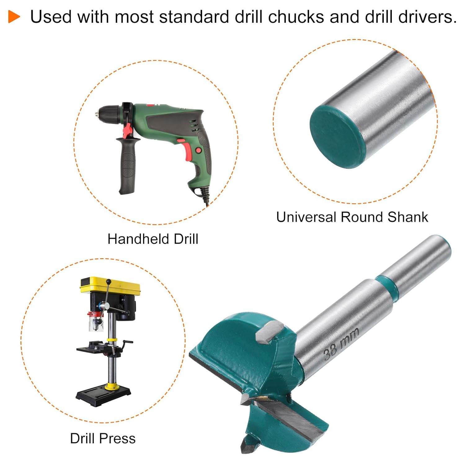 HARFINGTON 2pcs Forstner Drill Bit 1-1/2" (38mm) Tungsten Carbide Wood Drill Bit Hole Opener Cutter for Hinge Drilling Woodworking, Green