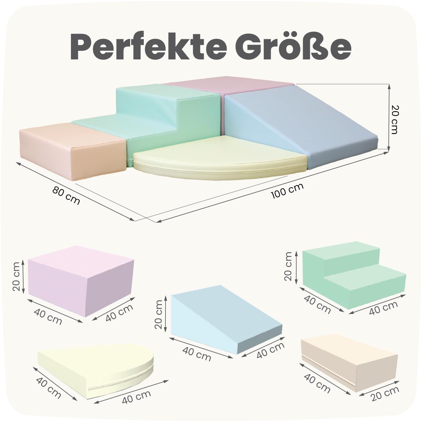 IGLU SOFT PLAY Corner Climber 5er Softbausteine Set für Kleinkinder & Babys – Kletterbausteine aus Schaumstoff – Krabbellandschaft & Motorikspielzeug für Zuhause (Pastel)