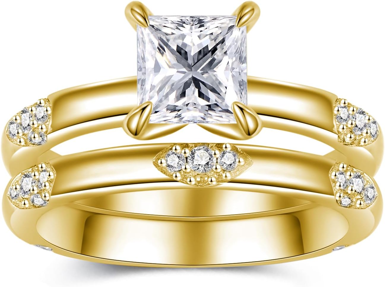 1.34 Carat (ctw) Princess-Cut Moissanite Bridal Sets Wedding Engagement Ring Set for Women White Gold Wedding Band Engagement Rings Customizable Sterling Silver/10k gold/14k gold/18k gold