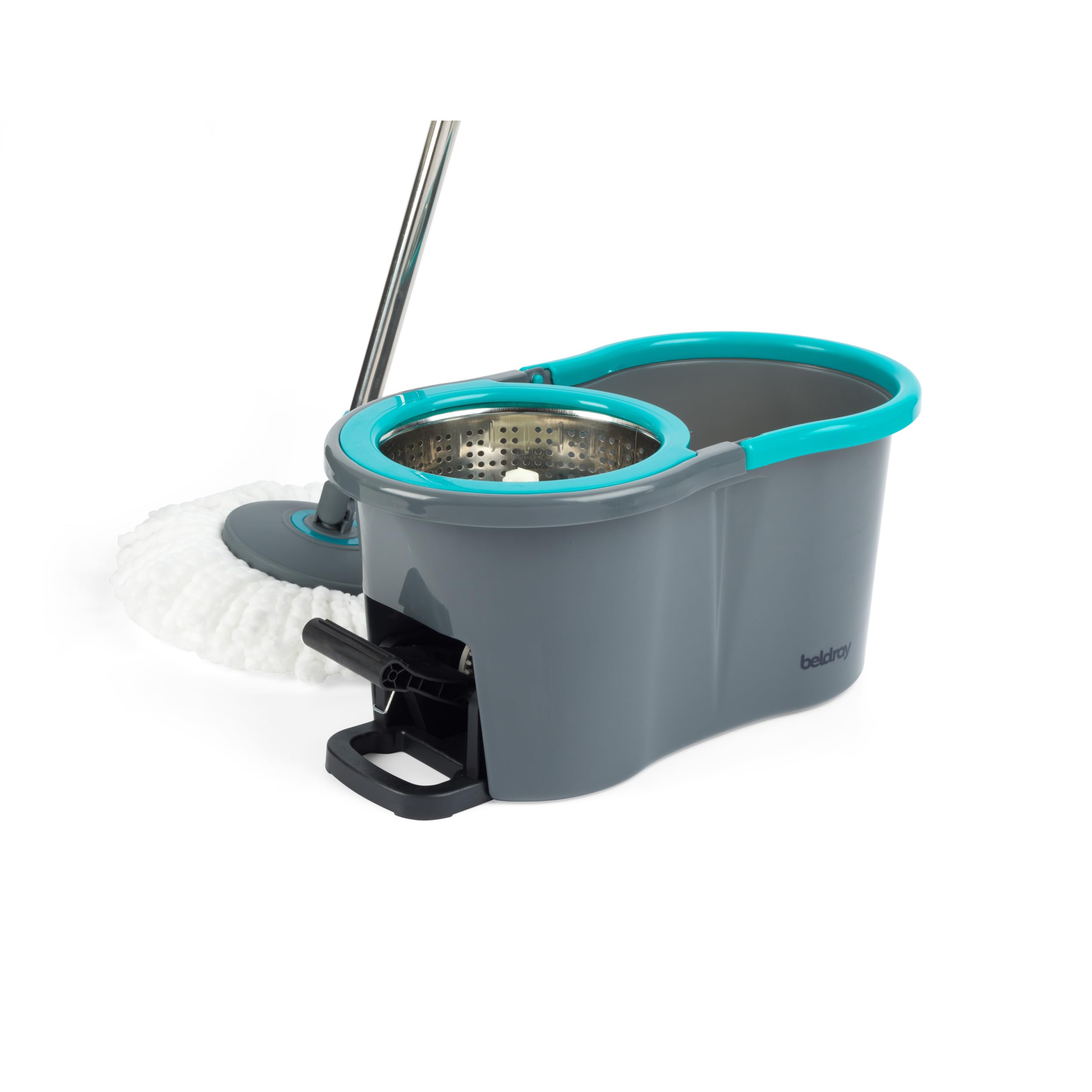 Beldray Juego de trapeadores y Cubos Antibac - Mopa de Hilo de 360°, Cubo de fregona de 4 litros, Sistema de Centrifugado accionado por Pedal, Fibras tratadas antibacterianas, LA036430UFFEU7 | Cubo centrifugado a pedal, 4 l de capacidad, fibras tratadas a