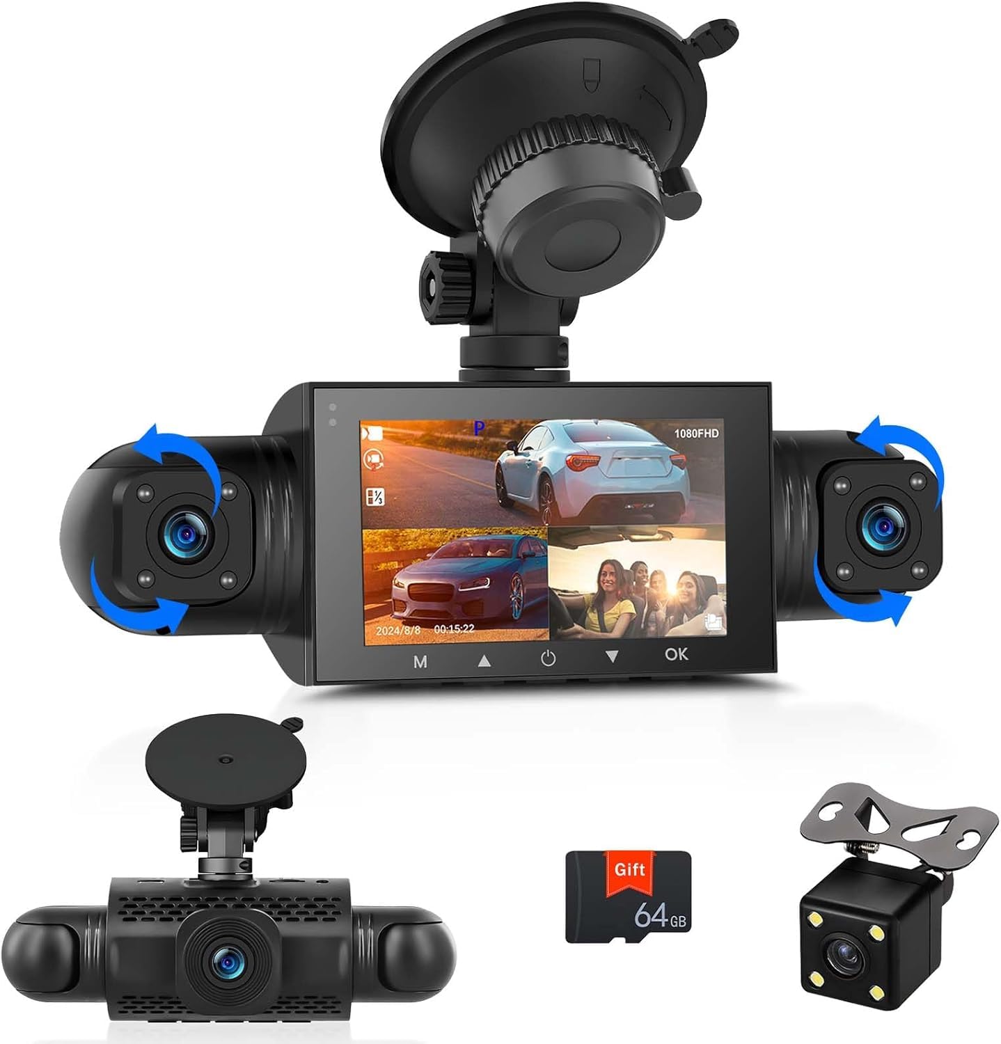 1080P Kamera samochodowa z 4 kamerami 360° Ekran IPS 3″ Widzenie nocne Monitorowanie podczas postoju Czujnik G Uniwersalna instalacja
