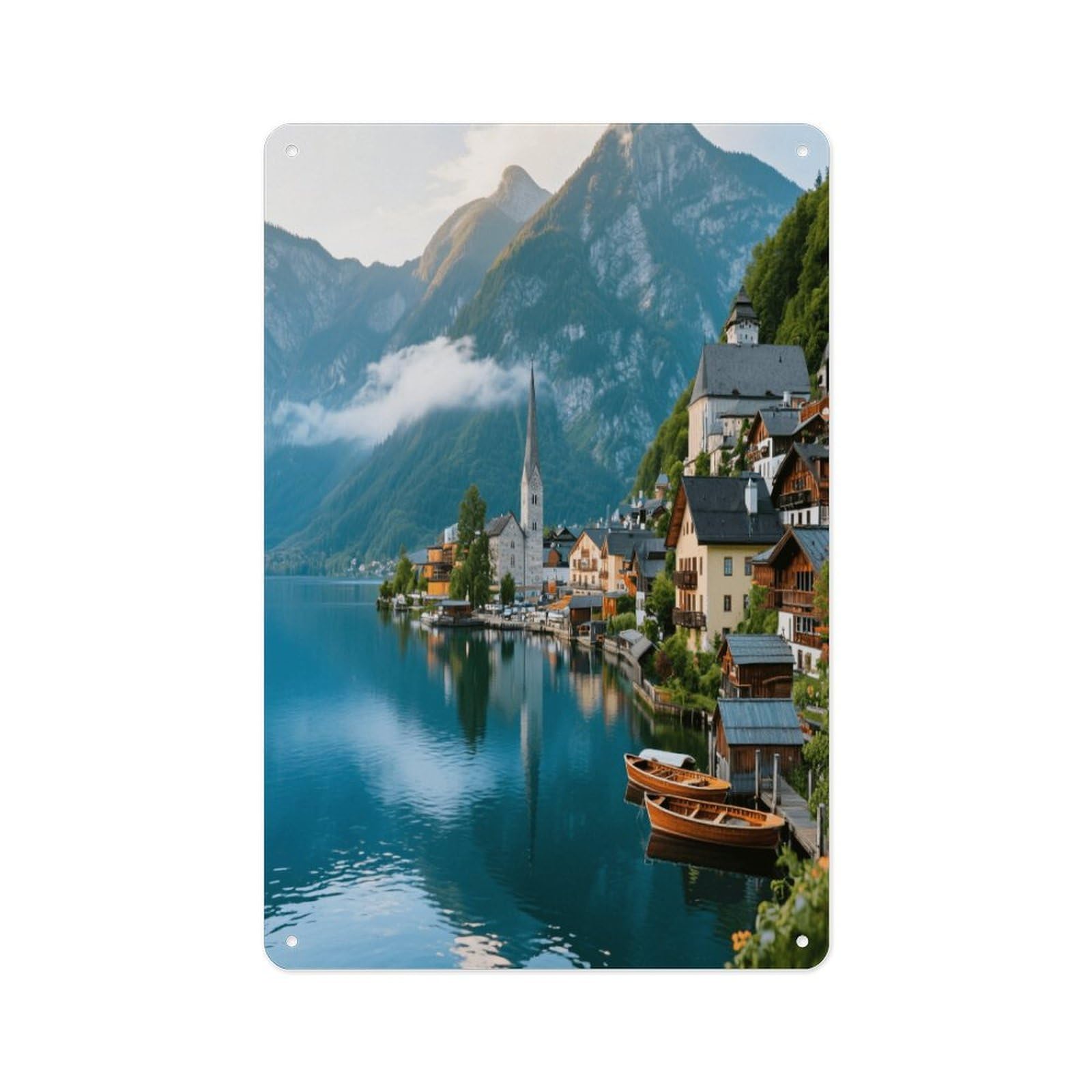 Fekiloot Style Hallstatt Lakeside Town Wall Decor Metal Signs Tin Signs Poster