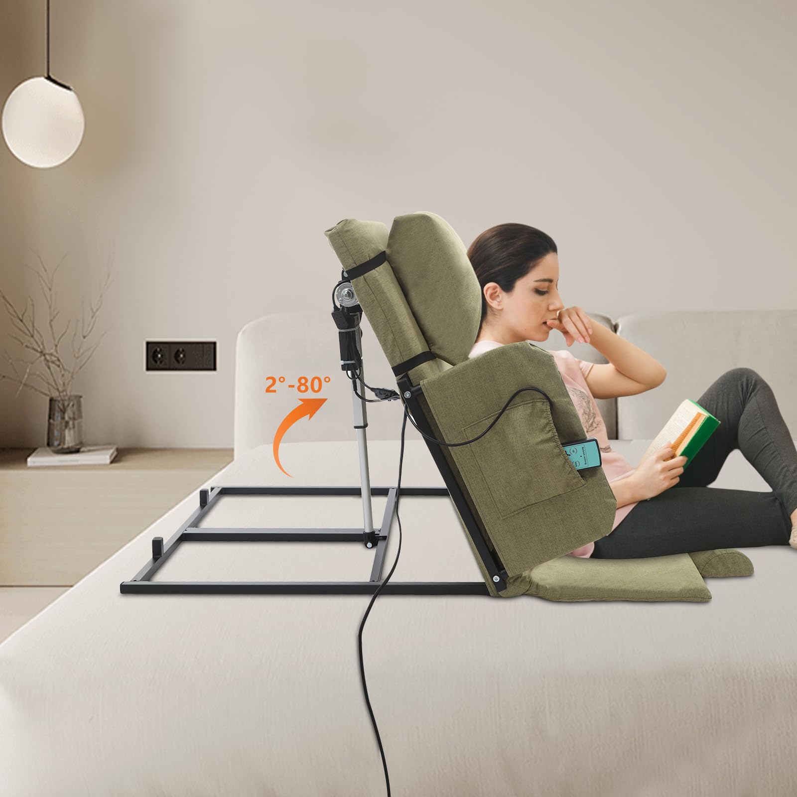 Lift électrique réglable pour matelas tête et pied avec coussin amovible, housse de matelas à fermeture éclair, lit électrique réglable avec accoudoirs pour personnes âgées, personnes handicapées, 120
