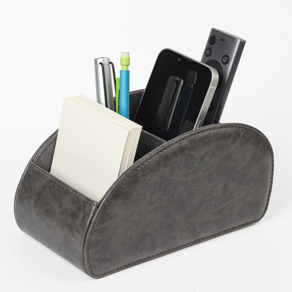 WAYIFON Fernbedienungshalter mit 5 Taschen, Große Halterung für TV, DVD,4K Stick und Bluray Fernbedienungen, Fernbedienung Aufbewahrung für Stifte,L-Grau