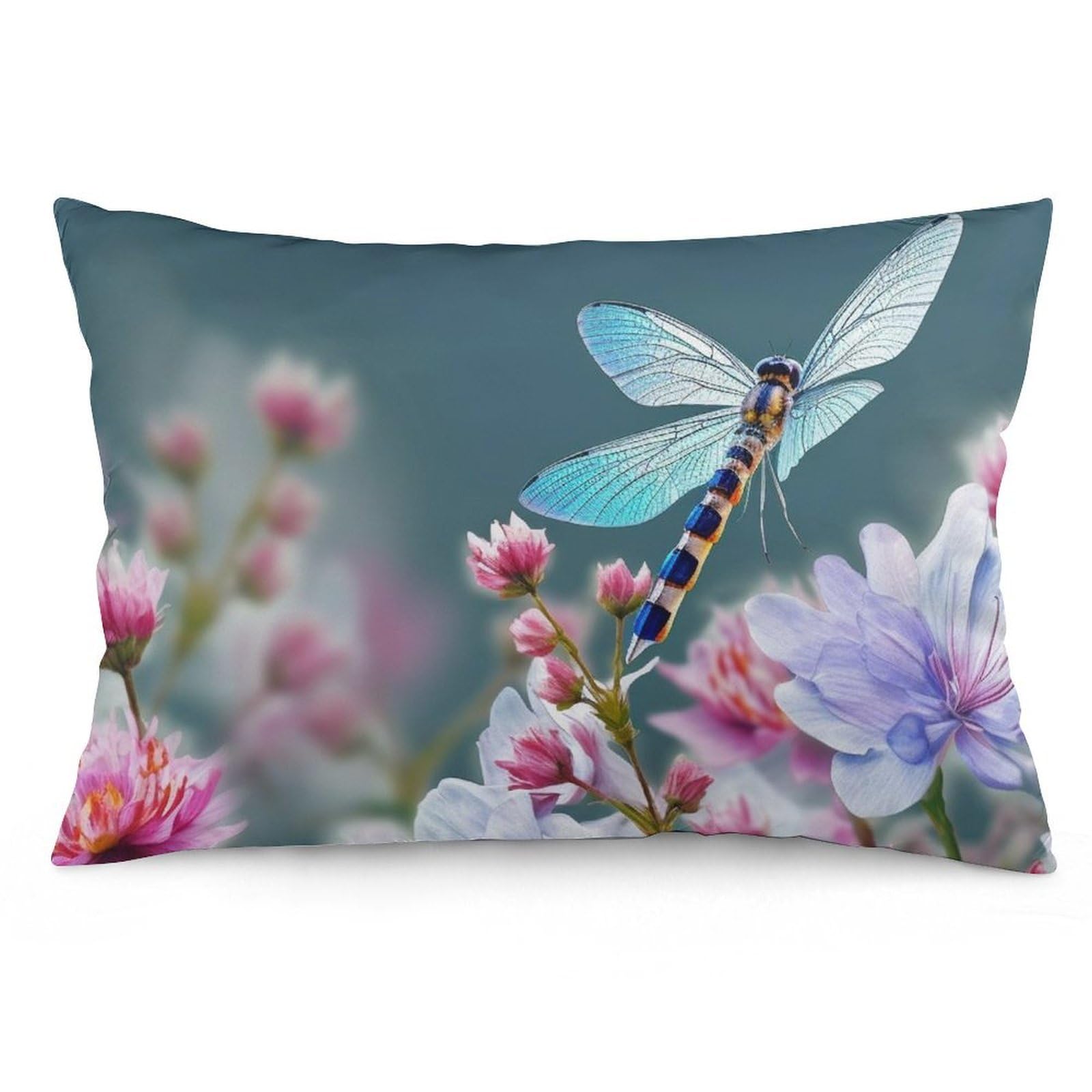 NTVOWPZO 2 Pack Decoration Throw Pillow Covers 12 "x20 Pillowcases Covers Dragonfly and Flowers Pillowcases Modern Farmhouse Home Decor Sofa Cushions Covers for Couch Bed Living Room
