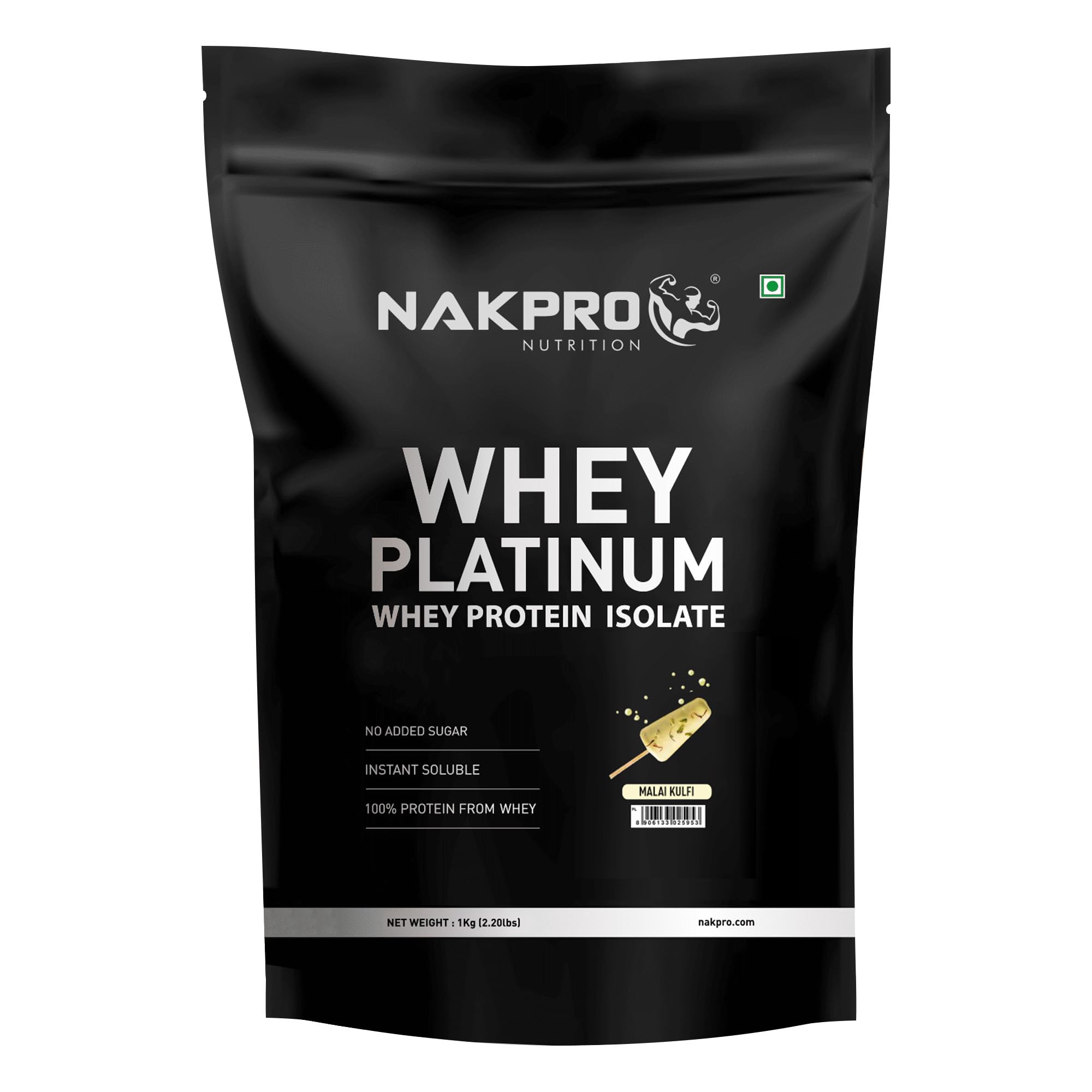 NAKPRO Platinum Whey Protein Isolate | 28g Protein, 6.36g BCAA | Easy Mixing, Low Carbs, Easy Digesting Whey Protein Supplement Powder (1 Kg, Malai Kulfi)