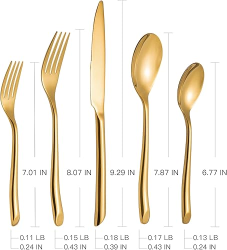 Miniatura 2 de Kelenfer Juego de cubiertos dorados de acero inoxidable, 20 piezas con mango ondulado, boda, inauguración de la casa, regalo para 4