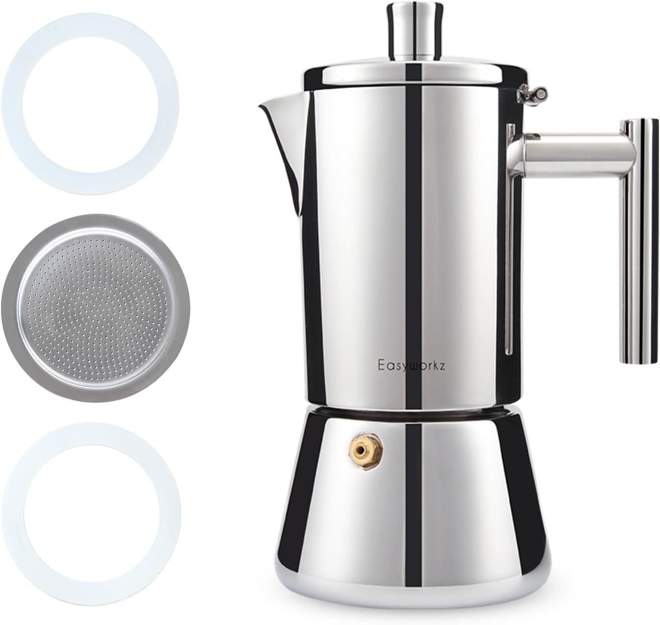 Easyworkz Diego Stovetop Espresso Maker 12Cup17.5 oz Moka Pot Bundled with Silicone Gasket Seals and Filter Screen Replacement