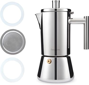 Easyworkz Diego Stovetop Espresso Maker 12Cup17.5 oz Moka Pot Bundled with Silicone Gasket Seals and Filter Screen Replacement