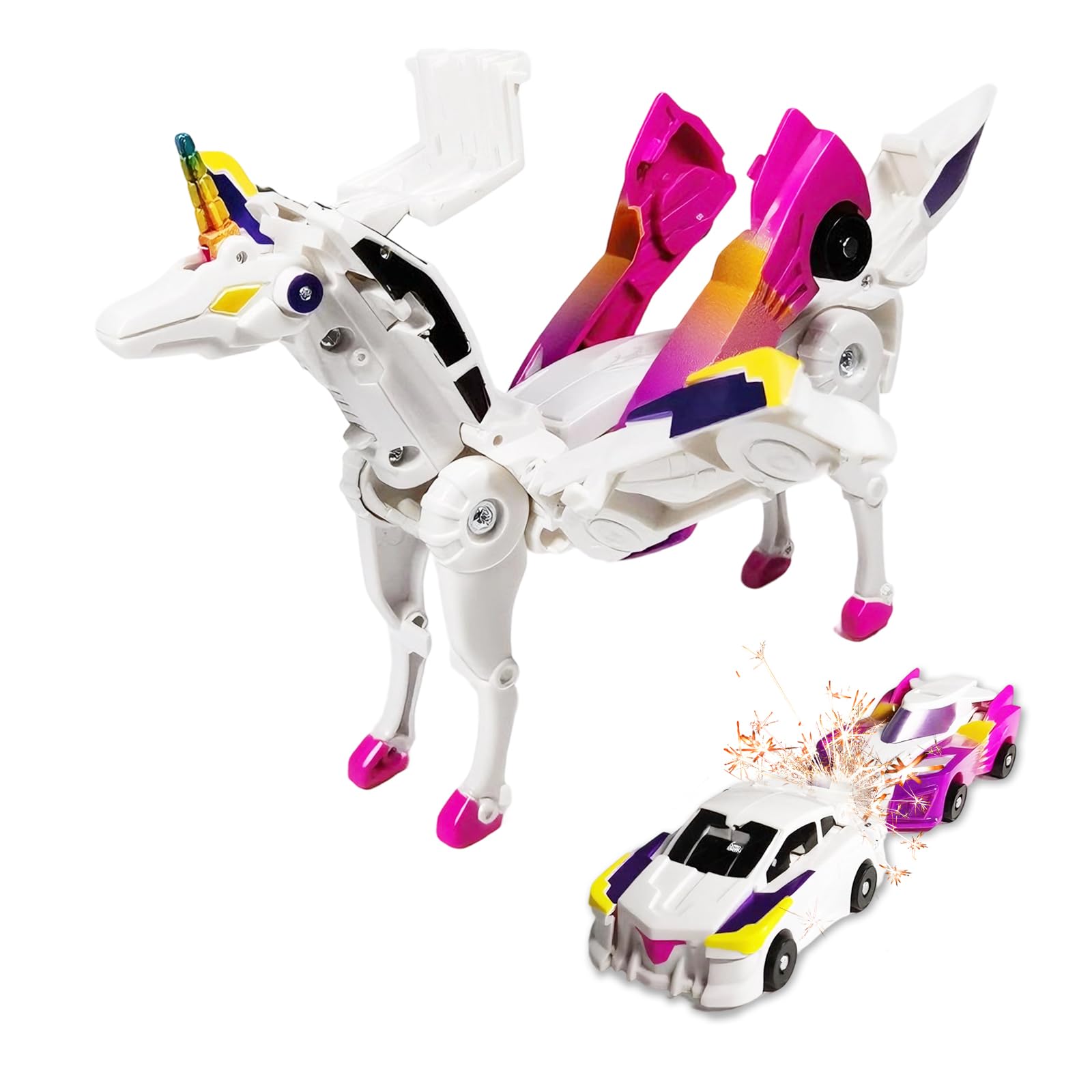 Transforming Car Robot Toys, Unicorn Racing Car Set, Boys and Girls, Automatic Deformation, Magnetic Connections, Educational, Collision to Magical Unicorns, Birthday Party (Pink)…