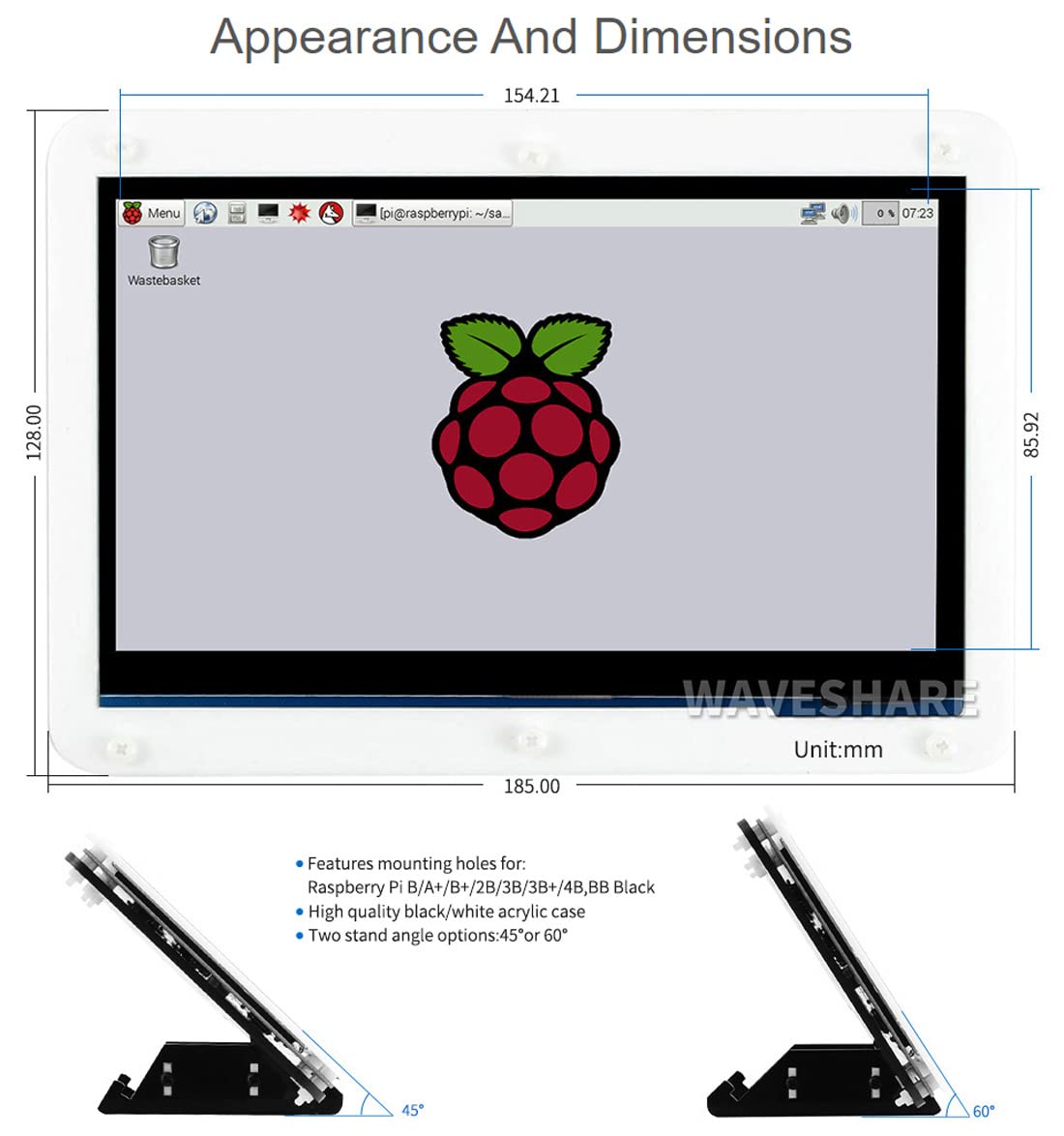 Waveshare Raspberry Pi 4 Model B Display Kit Accessory Includes TF Card 7inch Capacitive Touch LCD with Type-C Power Adapter Supports Raspbian Kali