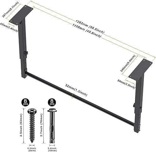 Miniatura 7 de Kipika Barra de dominadas montada en el techo de 48 pulgadas, barra de barbilla multiagarre resistente, barra de dominadas montada, altura
