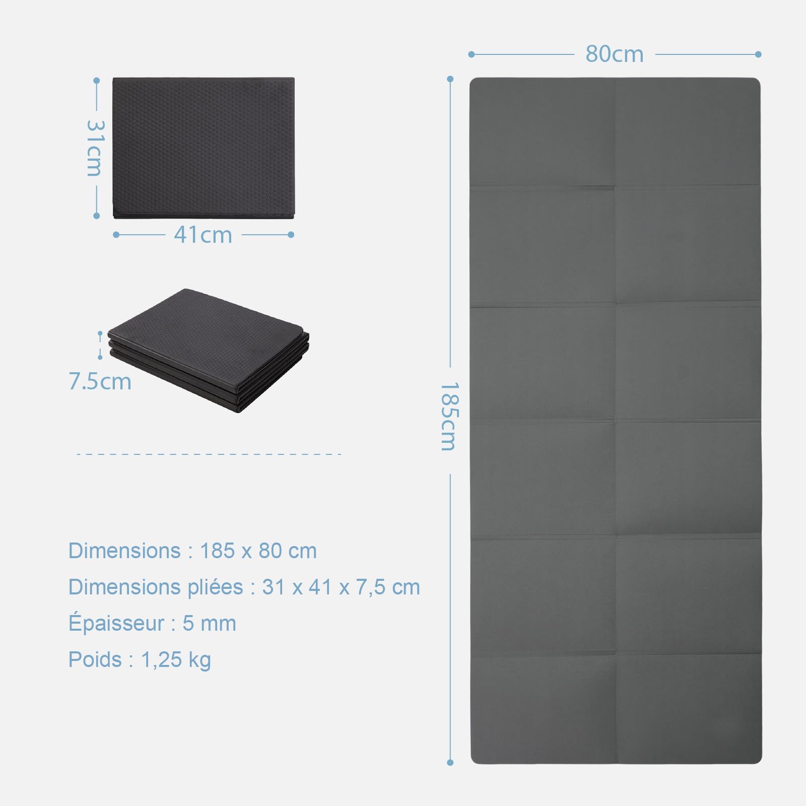 Tapis de yoga pliable 5 mm d'épaisseur TPE + PU double face antidérapant portable tapis de voyage pour yoga chaud Pilates HIIT fitness à la maison