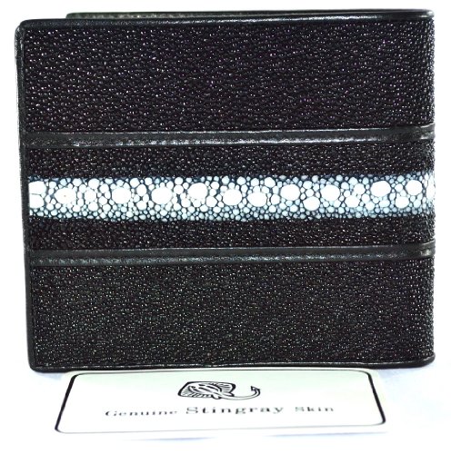 GENUINE STINGRAY LEATHER w/ROW BIFOLD MEN's WALLET CLASSIC BLACK NEW FREE SHIPPNG2