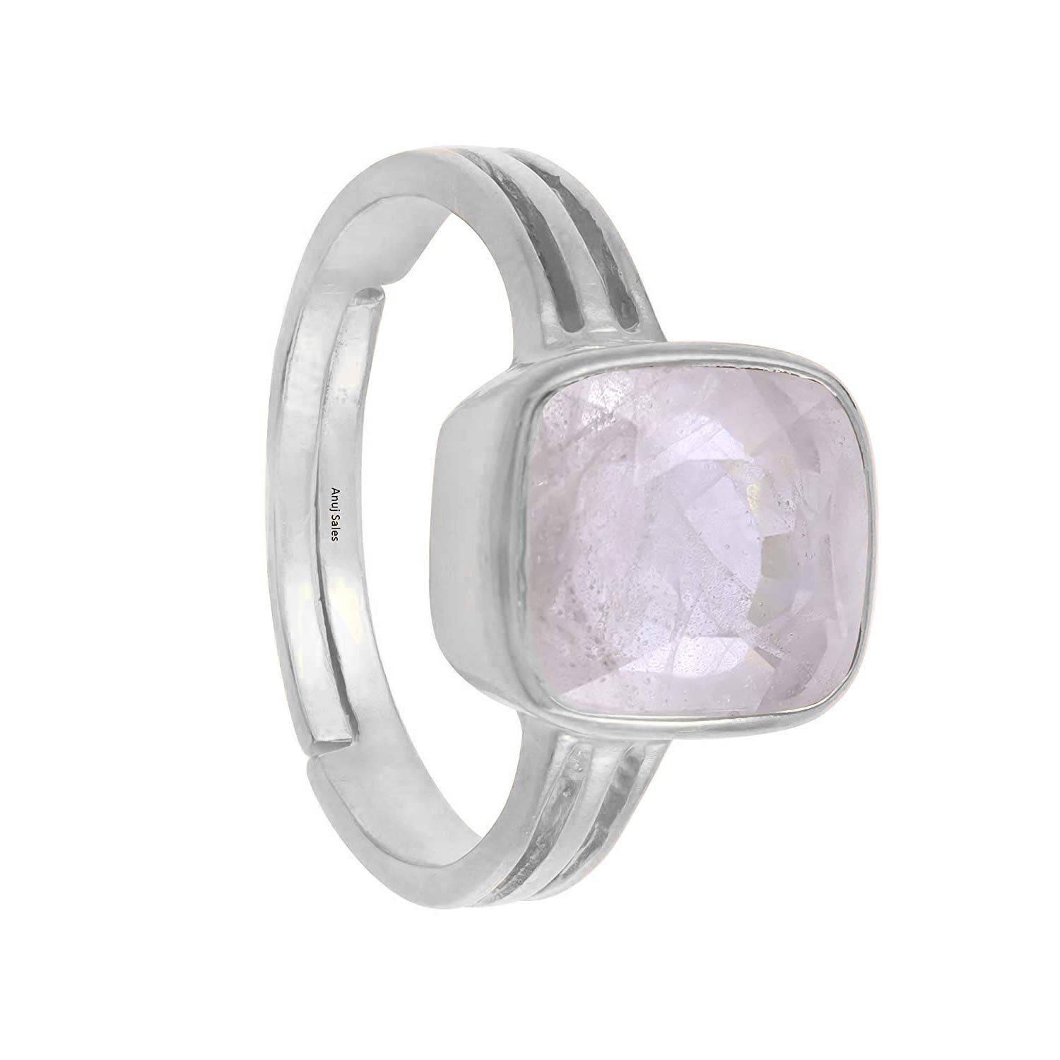 Anuj Sales Anello in argento da 11,25 ratti/10,50 carati, con zaffiro bianco naturale, certificato Pukhraj, anello regolabile con pietra portafortuna preziosa, dimensione libera, pietra preziosa
