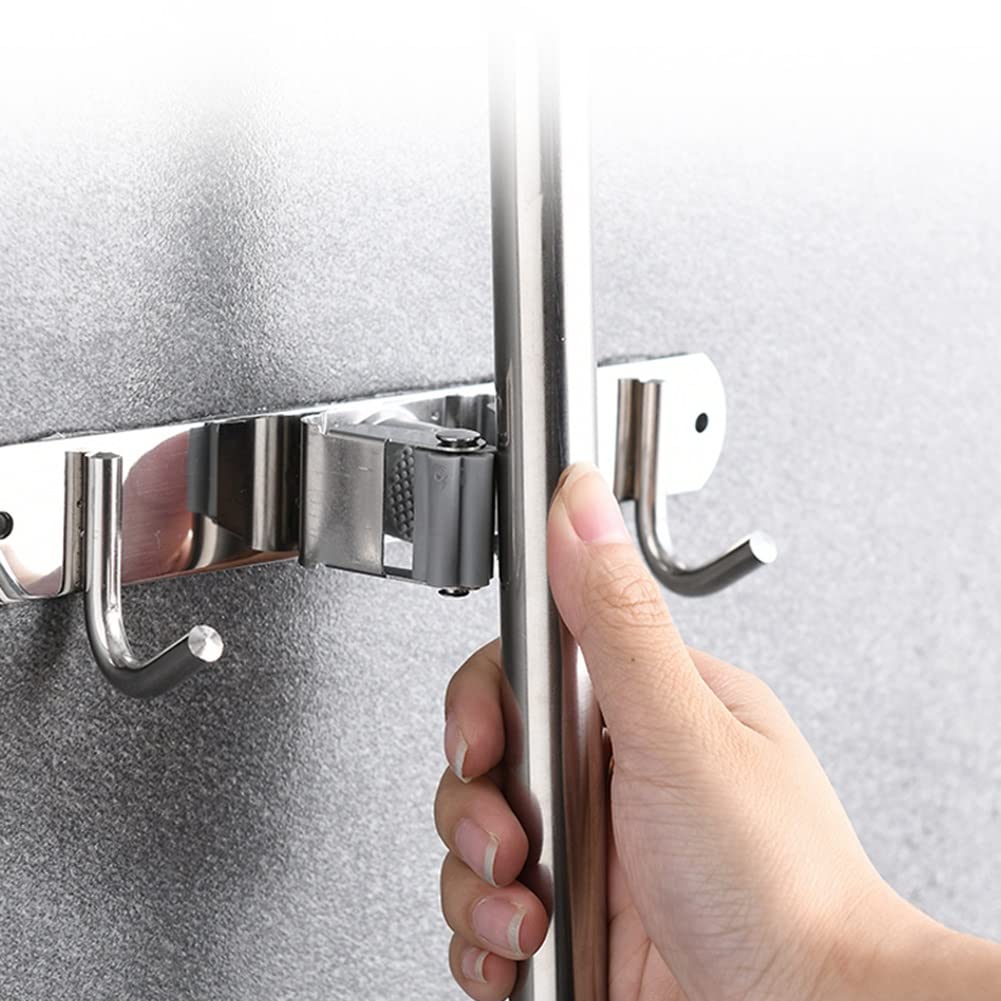 Support de vadrouille à Balai, Crochet en Acier Inoxydable sans poinçonnage Conception de Boucle à Rouleau à Boucle Fixe Triangulaire pour garagejardincuisinesalle de Bain (Color : Silver, Size : 49