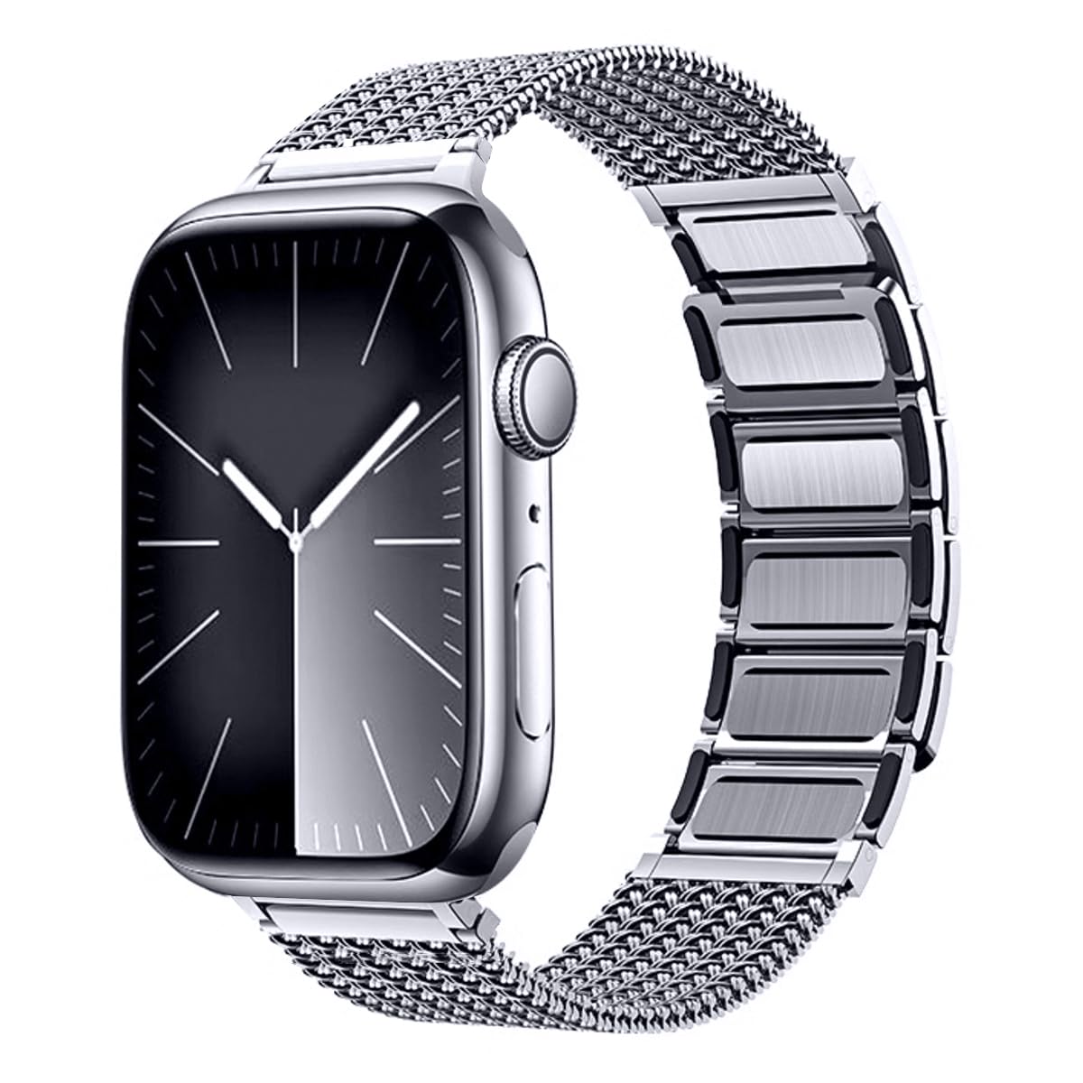 Bracelets en métal tressé compatibles avec les bracelets Apple Watch Series 9 8 7 6 5 4 3 2 1 Ultra SE pour iWatch 49 mm, 45 mm, 44 mm, 42 mm, 41 mm, 40 mm, 38 mm, fermoir magnétique pour homme
