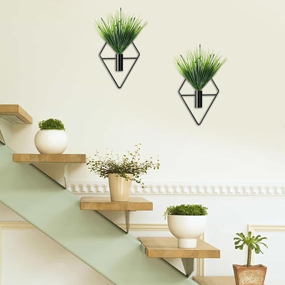 2PCS Wall Planter Vase, Hanging Planter Vase Wall Decor for Boho Home Decor, Metal Wall Art, Black Hanging Decoration for Living Room, Bedroom, Kitchen, Bathroom, Office (without Artificial Plants)
