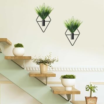 2PCS Wall Planter Vase, Hanging Planter Vase Wall Decor for Boho Home Decor, Metal Wall Art, Black Hanging Decoration for Living Room, Bedroom, Kitchen, Bathroom, Office (without Artificial Plants)