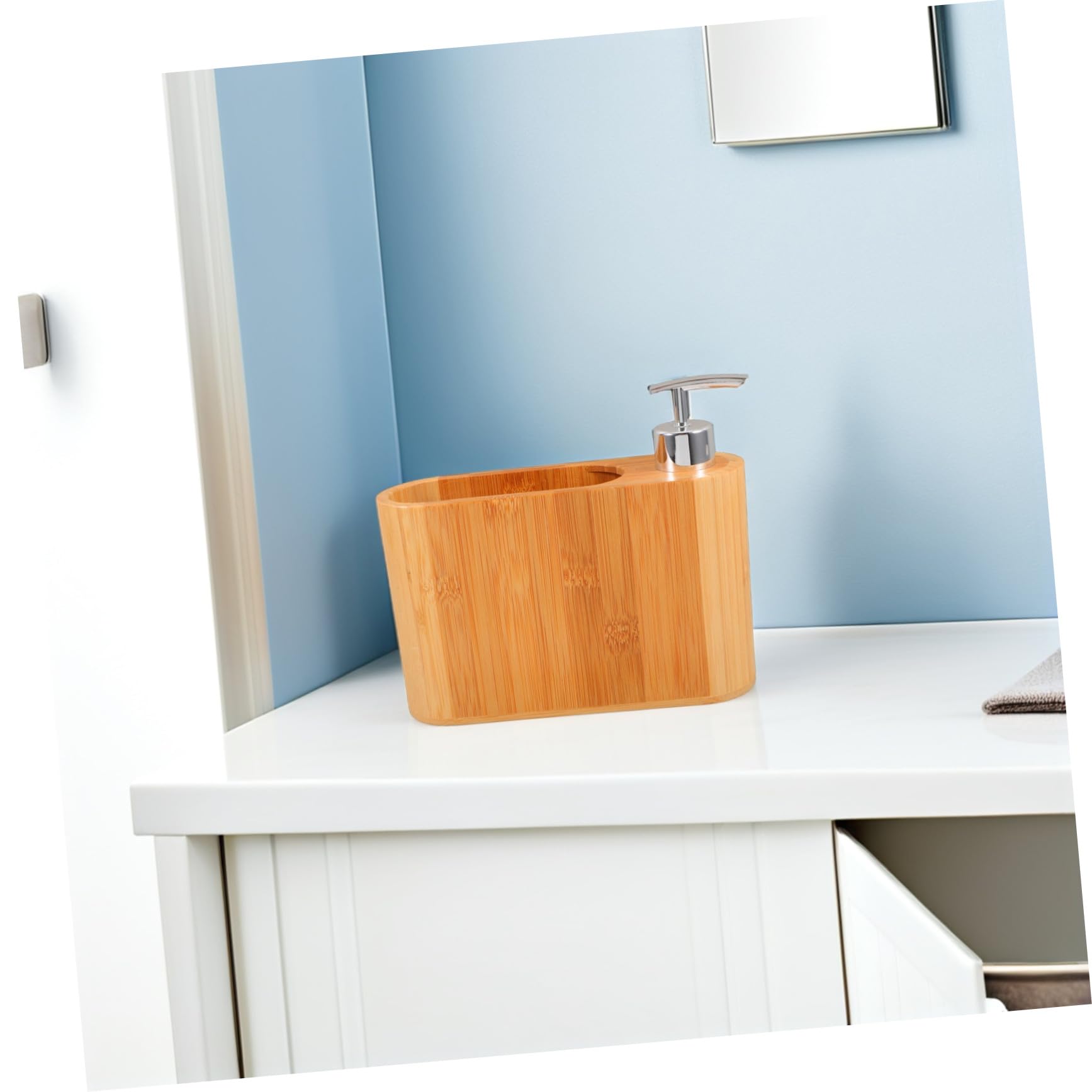 Gatuida Dispensador de Champú Oval Multifuncional Cabezal de Cepillo de Madera y Soporte para Peine, Diseño Elegante y Cómodo para Uso en Baño y Hogar