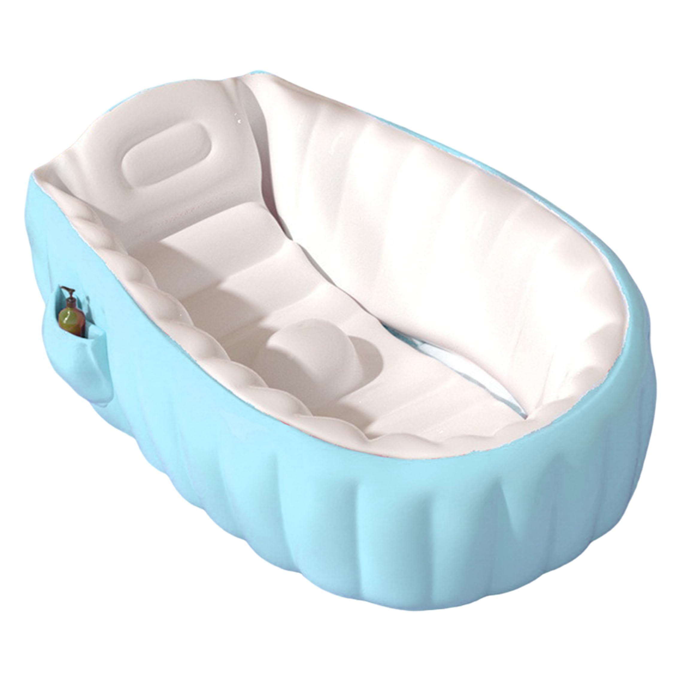 Baignoire pour tout-petit gonflable bleue avec support d'assise pour sécuriser le bain des enfants