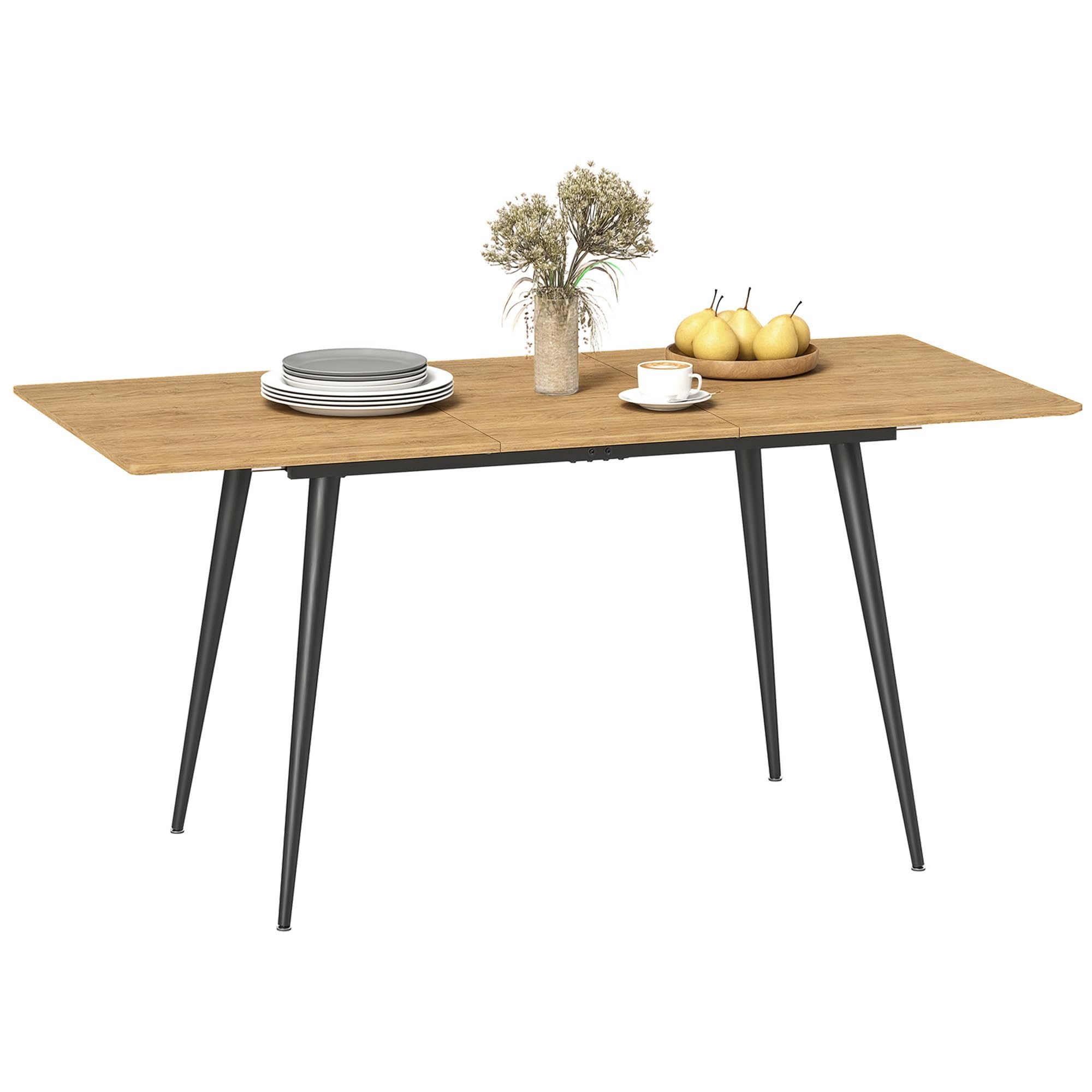 HOMCOM Esstisch ausziehbar rechteckig Küchentisch für 6-8 Personen mit Holzoptik, Schiebeschienen und Verriegelungen Esszimmertisch, Naturholz, 120-160 cm