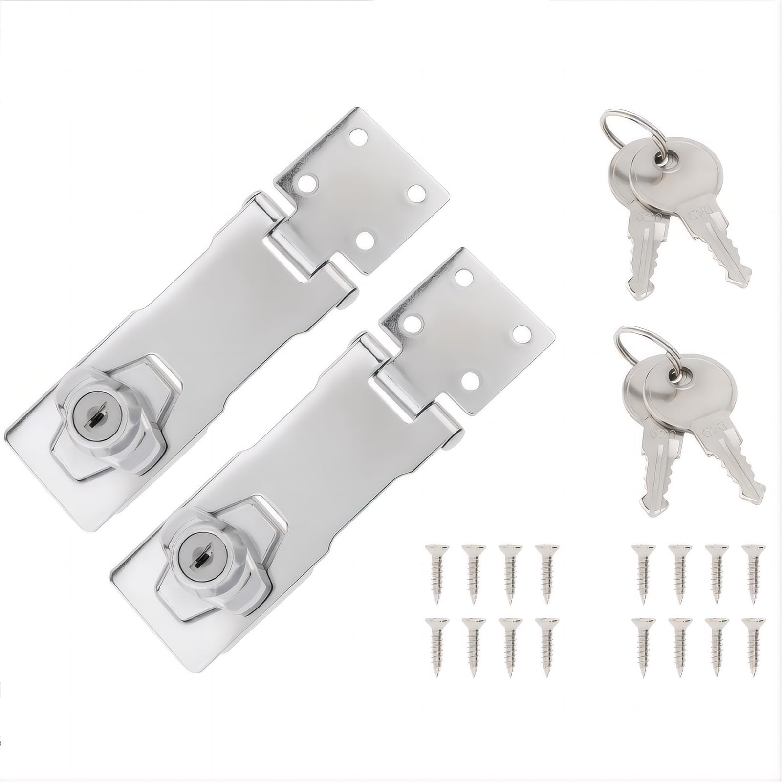 MovFlax 2 Packs Keyed Hasp Locks, 4 Inch Twist Lock Key Locking Hasp, Cabinet Locks with Keys and Screws, Stainless Steel Safety Hasp Lock Latch Padlock for Small Doors, Drawers, Silver