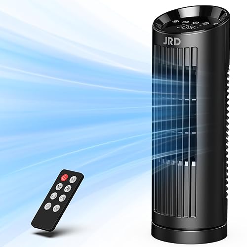 JRD 13'' Tower Fan for Bedroom, Quiet Cooling Desk Fan with Remote, 80Β° Oscillating, 3 Speed, 4 Mode, 12h Timer, Digital Touch Screen, Portable, Safe Bladeless Table Fan for Home Desktop Office