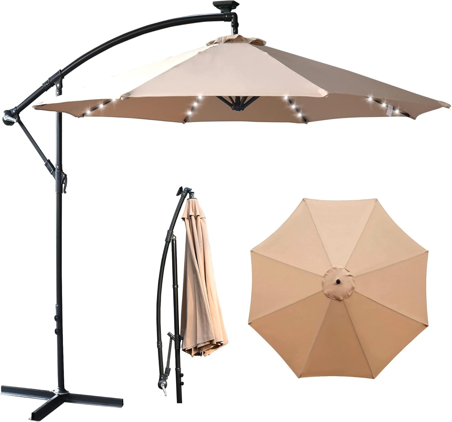 SereneLife 10ft Patio Table Umbrella, Tan, 6 Sturdy Ribs with Push Button Tilt, Easy Close Crank, Outdoor Furniture for Garden Lawn Deck Pool and Beach, Rust Resistant Pole, Weatherproof Fabric