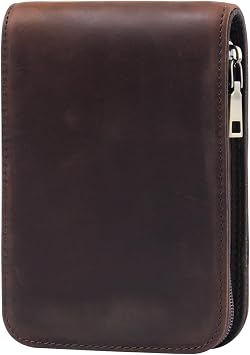 Genuine Full-Grain Crazy Horse Leather Pen Case - 12 Slot Vintage Zipper Pouch for Pens, Multi-Functional Stationery Organizer 6.89"x4.8"x1.57", 200g coffee