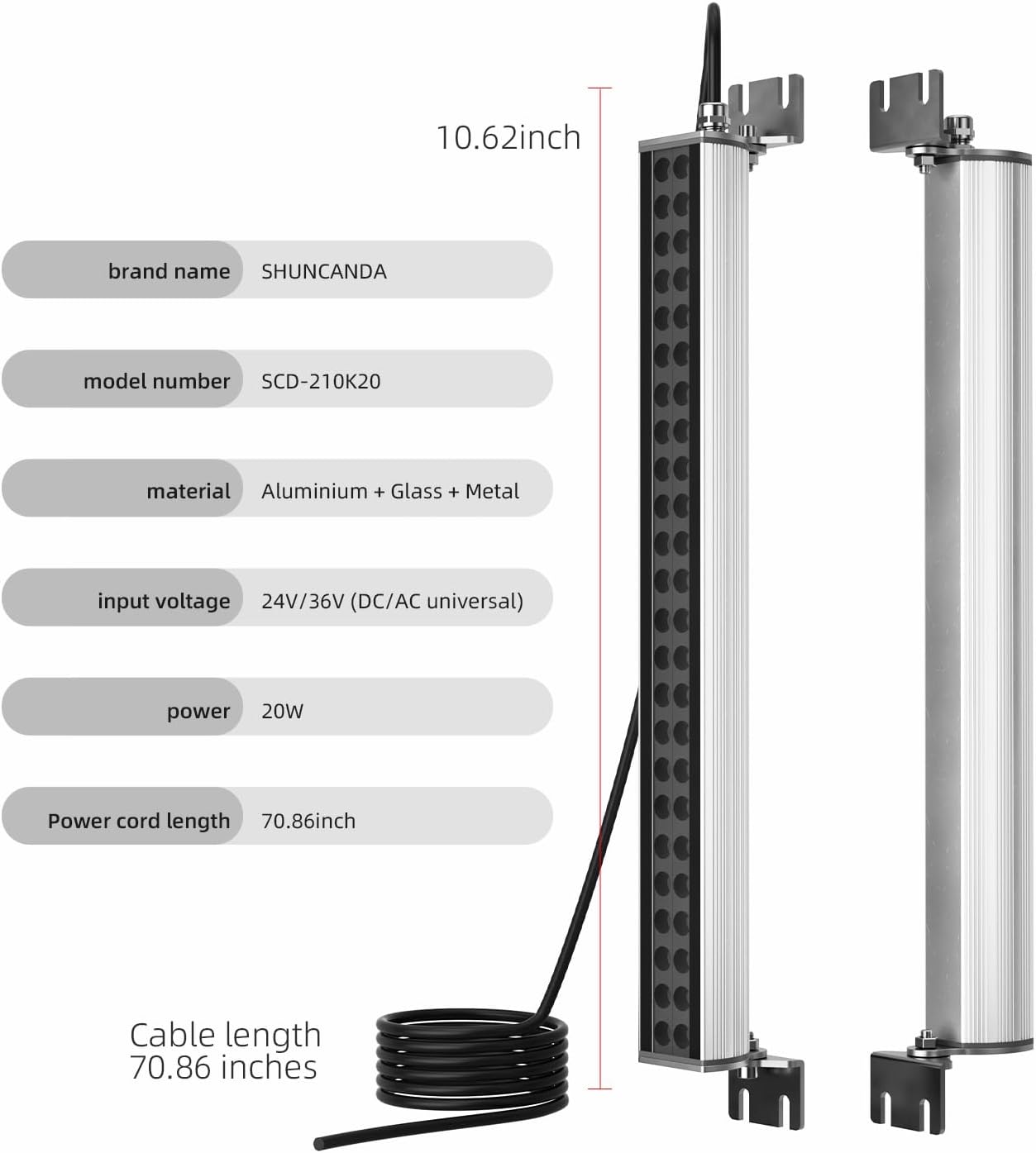 LED Industrial Light, 40W Explosion-Proof, IP67 Waterproof & Oil-Proof, 24-36V, Suitable for CNC Lathe, Milling Machine, Workbench