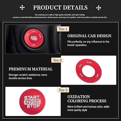 Miniatura 3 de LECART Accesorios para el interior del automóvil, calcomanías rojas para la cubierta del botón de parada del motor para Jeep Wrangler JL JLU