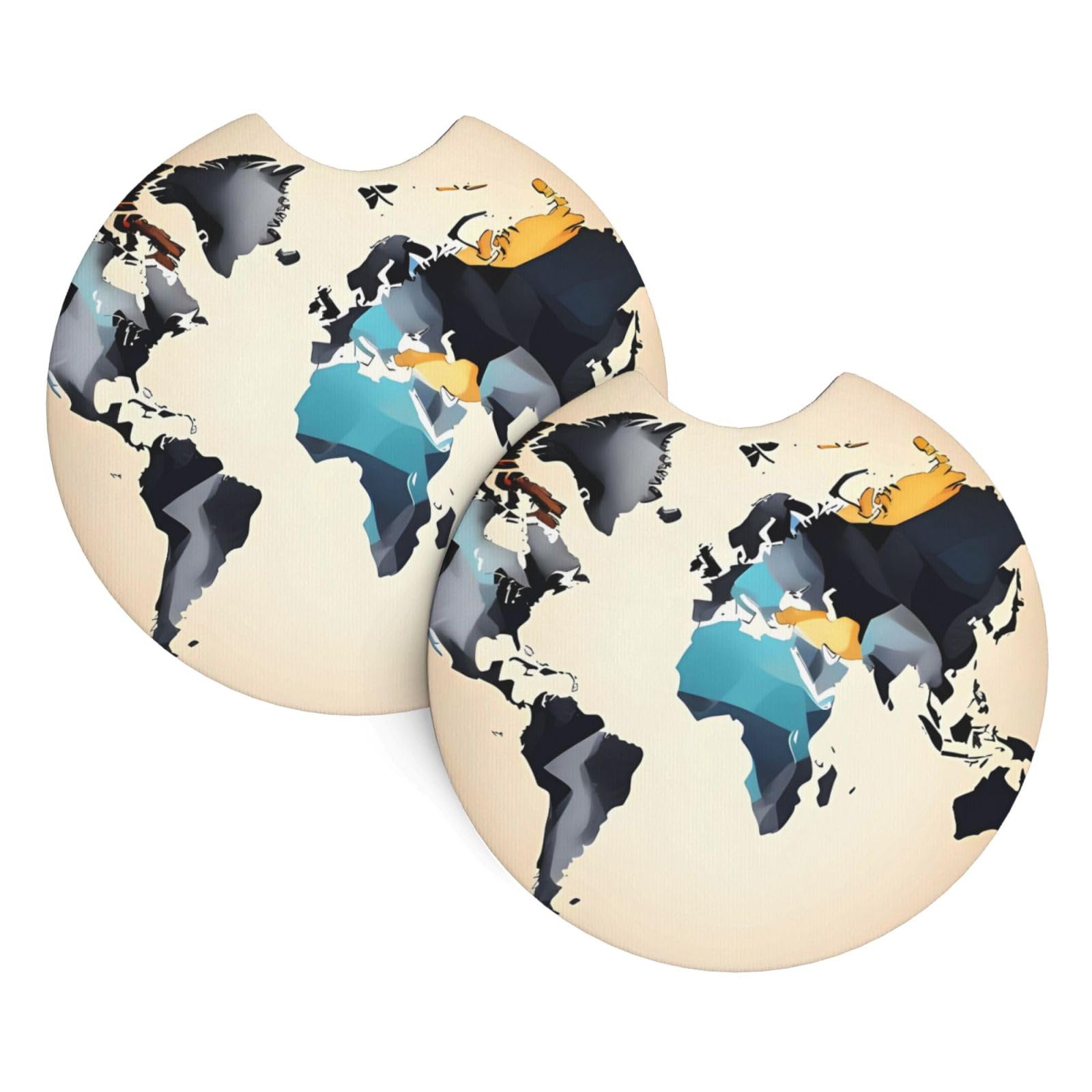 2 Pack Car Coaster for Cup Holders Abstract World Map Car Cup Coaster 2.7" Neoprene Non-Slip Automotive Cup Mat Universal Auto Car Interior Accessories for Women Men Cup Pad