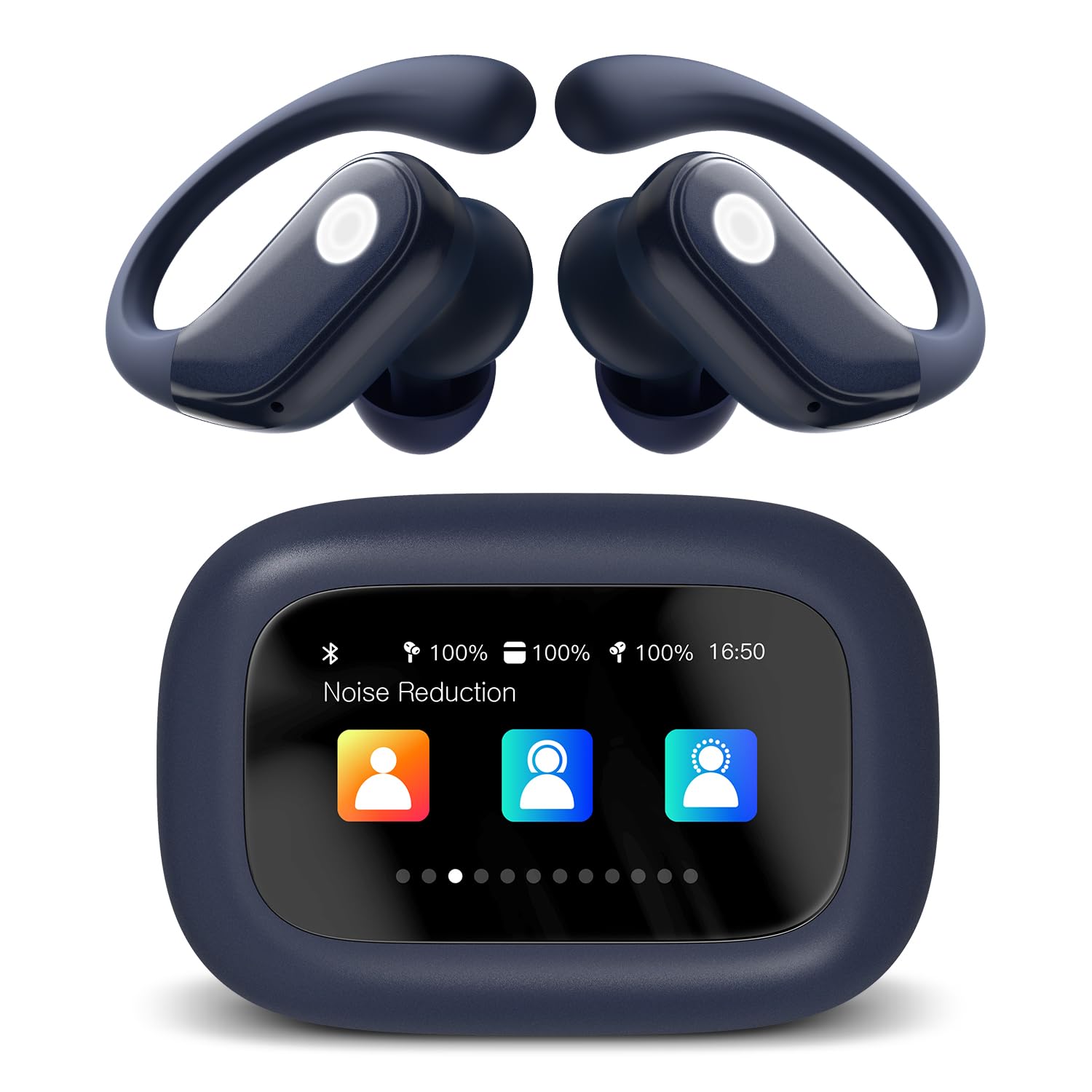 Wireless Earbuds, ANC Noise Cancelling Sport Ear Buds with Multifunctional Touch Screen, Bluetooth 5.4 Headphones, Bass Stereo Sound, 5 EQ Over-Ear Earbuds for Sports/Workout/Gym-Dark Blue