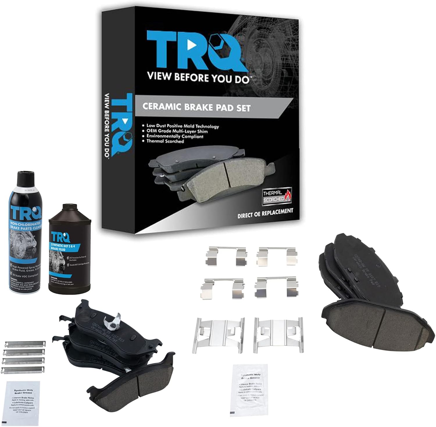 TRQ Front & Rear Brake Pads Brake Chemical Kit Ceramic Compatible with 1998-2002 Ford Crown Victoria Lincoln Town Car Mercury Grand Marquis