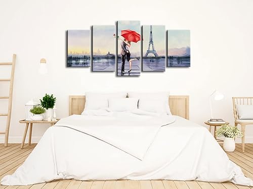 Miniatura 4 de Pyradecor Lienzo impreso para pared, diseño de amor en París, pinturas al óleo, cuadros de paraguas rojo para sala de estar, dormitorio, decoración