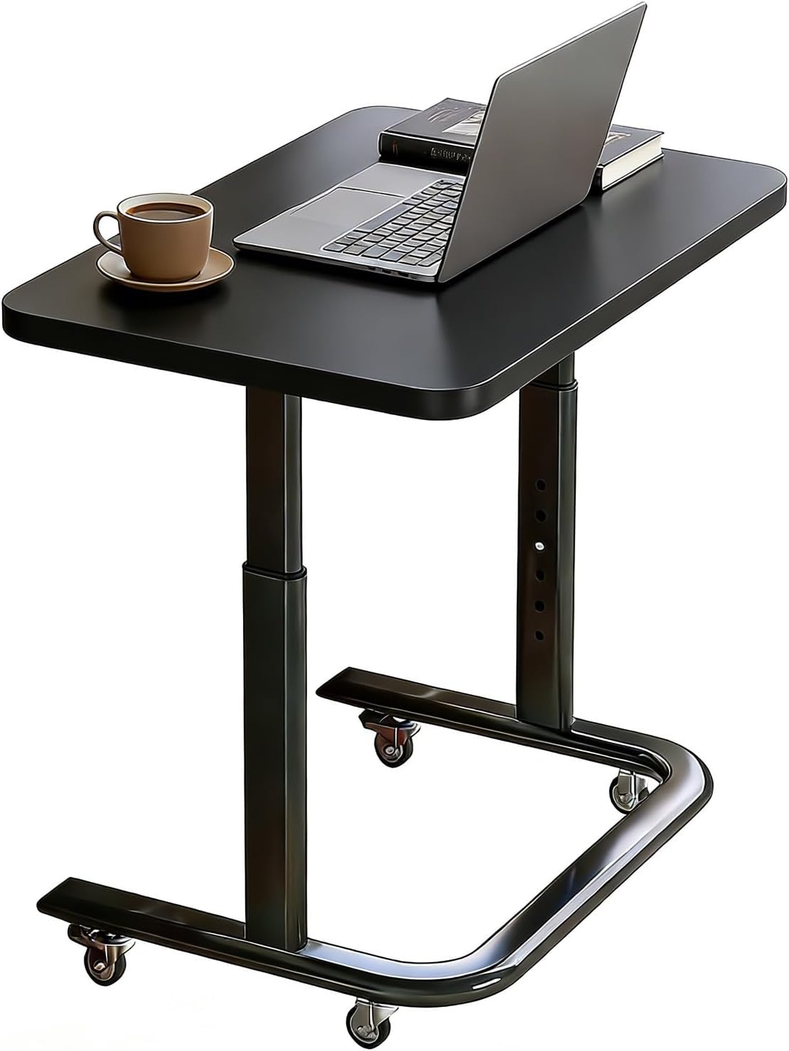 Height Adjustable Mobile Standing Desk,C Shaped End Table With Wheels,Adjustable Overbed Bedside Table,Recliner Table Couch Desk With Hook For Eating Working Writing Reading(Black)