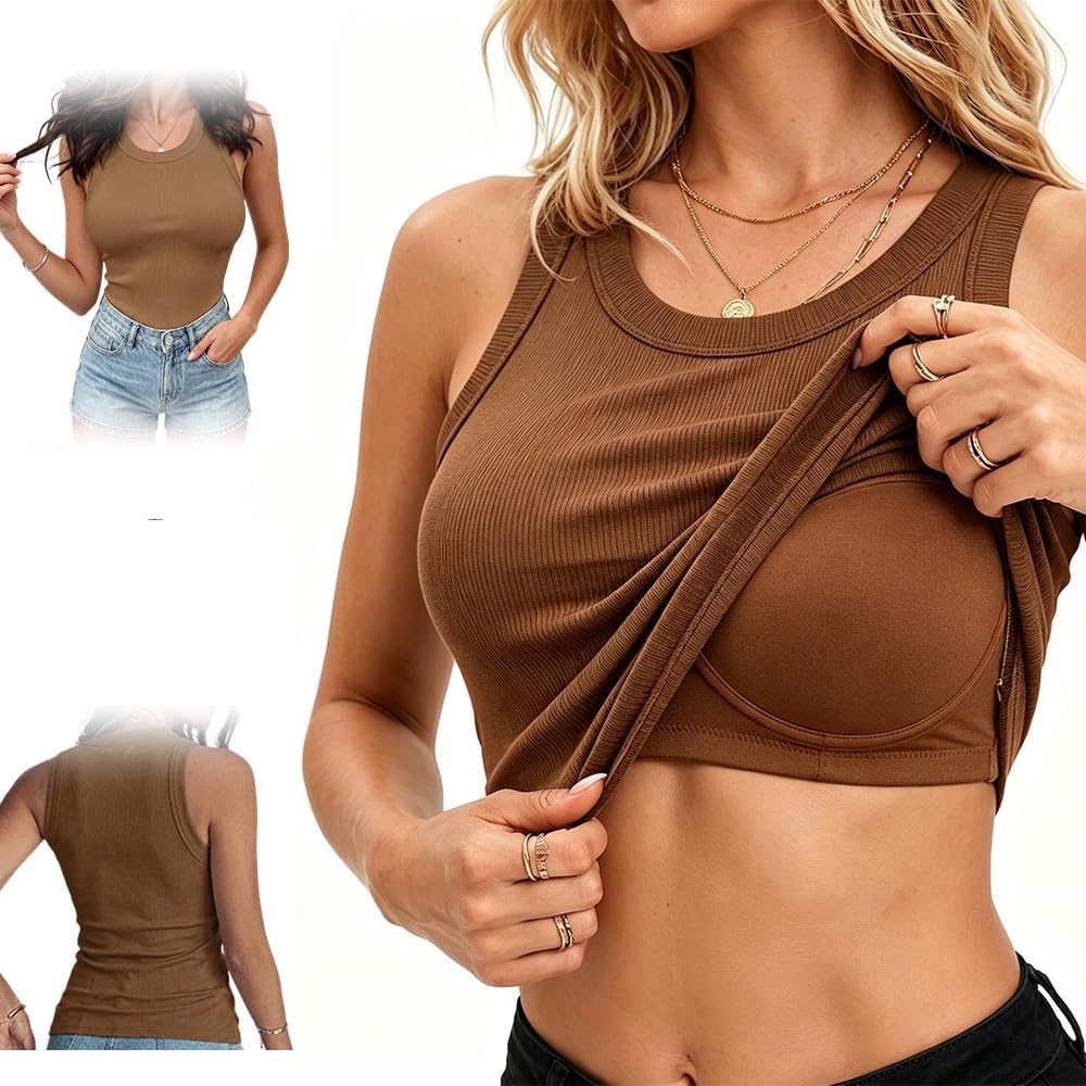 Tank Tops with Built in Bra, Sleeveless Shirts Fitted Summer Casual Top for Women, Fashion Summer