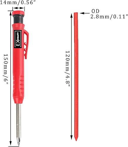 Miniatura 3 de EXcraft - Lápices mecánicos de carpintero, paquete de 2, 6 recambios de agujero profundo con afilador integrado para arquitecto, construcción