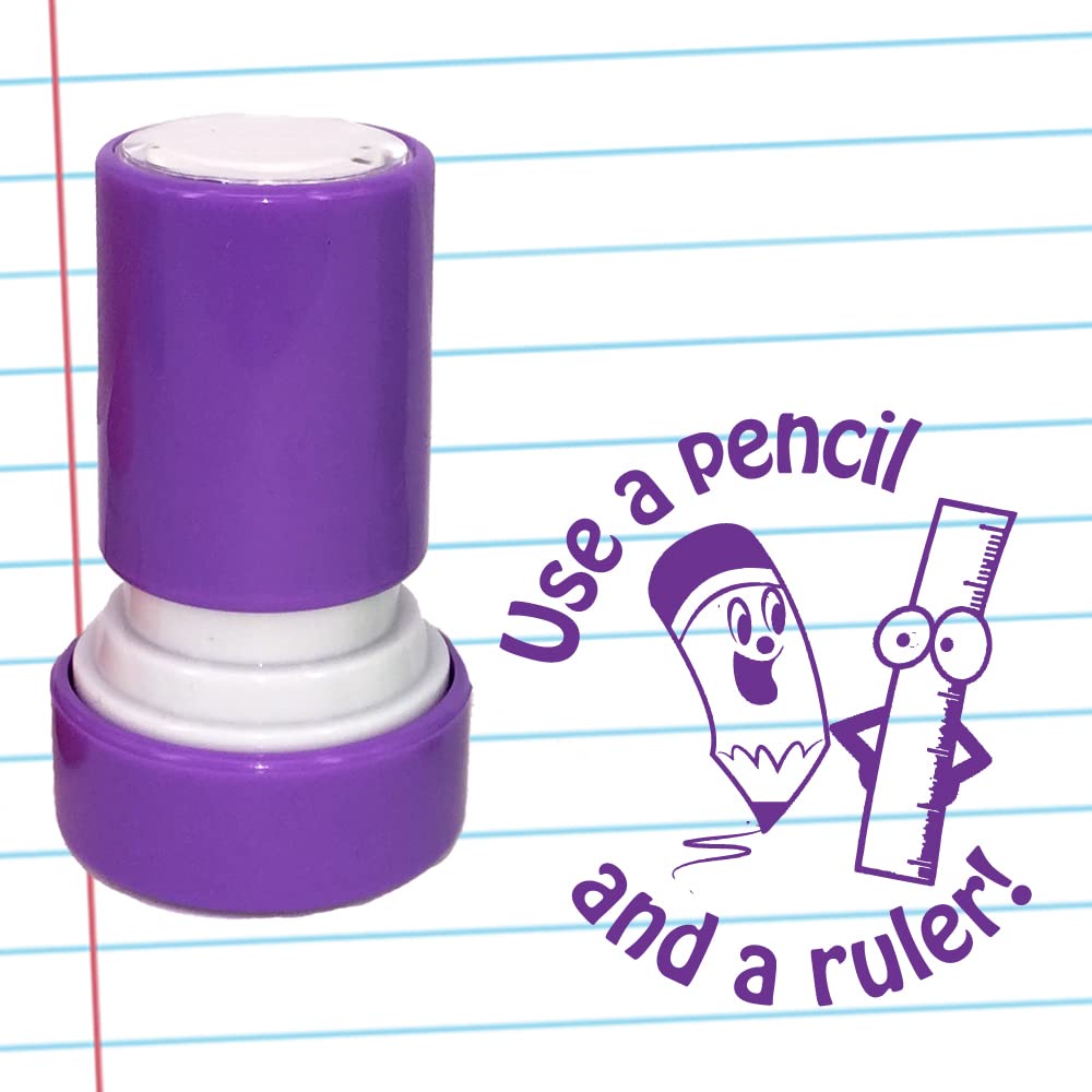 Classroom Capers Purple Use A Pencil And A Ruler! Teacher Stamp. Self-Inking, 22Mm, Reinkable, Quality Stamper For Marking. Ink