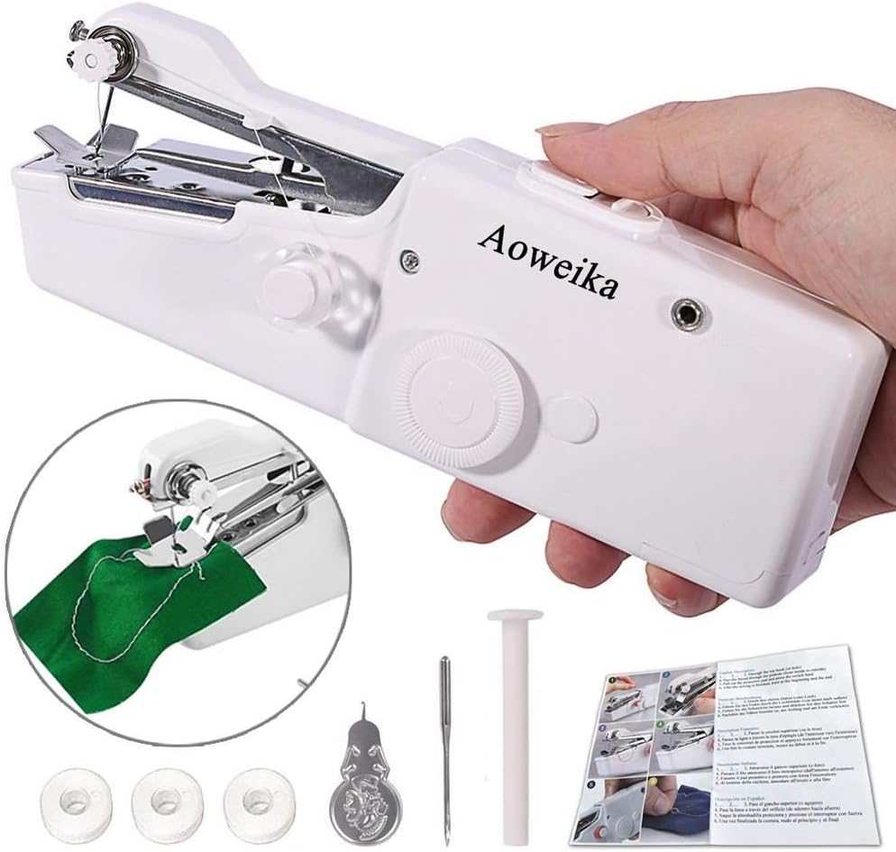 Aoweika SEWING MACHINE, Cordless Mini Handheld Sewing Machine for Home Travel, AWK-01, White (Battery Not Included)