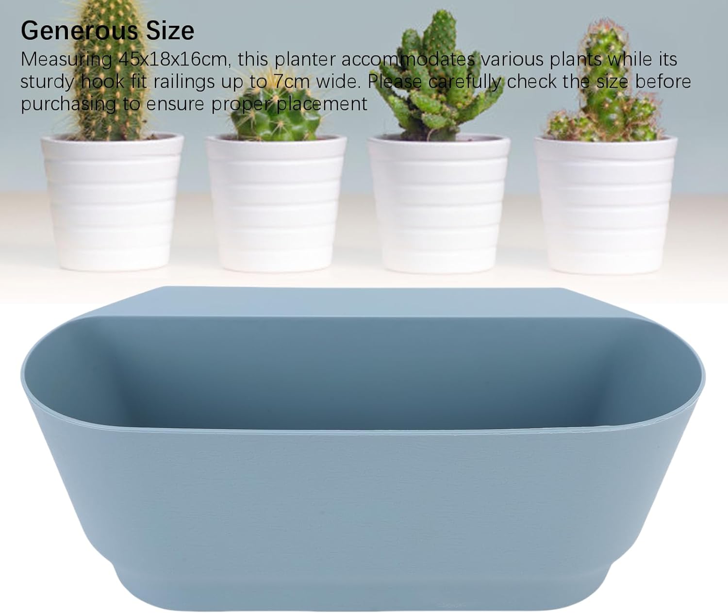 Tissting 3PCS Hanging with Drainage Holes, 17.7x7.1x6.3in Railing Flower Pots, Rectangular Plant Holders for, Vegetables, and Flowers Outdoor Window Box Planter (Blue)