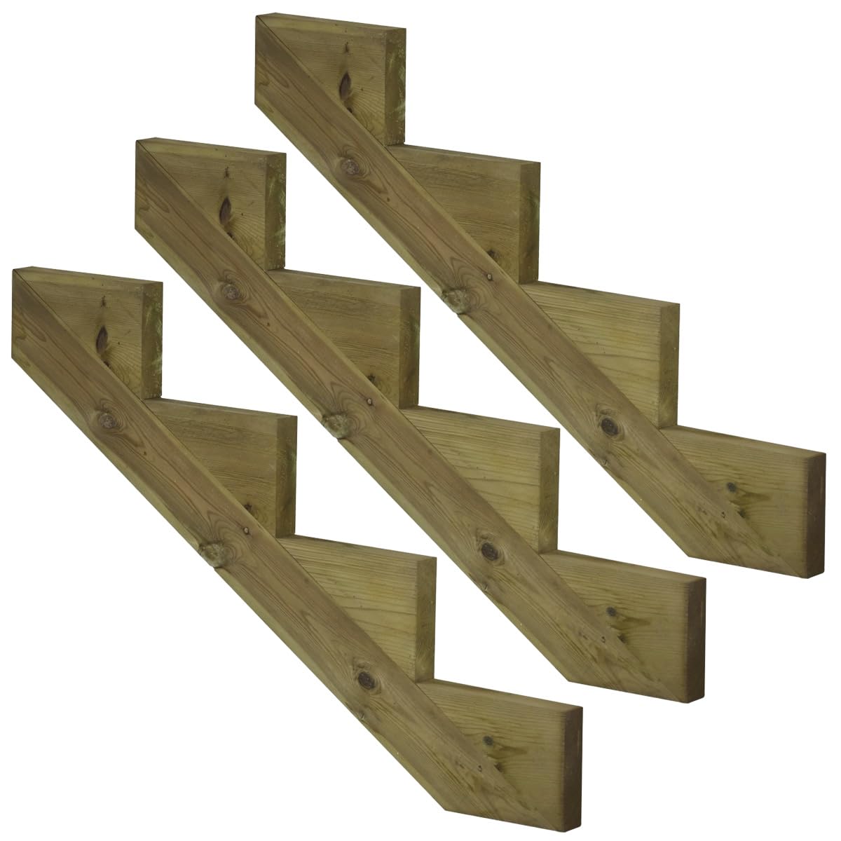 Juego de 3 zancas para escaleras, 4 peldaños, madera KDI, para escaleras de jardín, altura 68 cm
